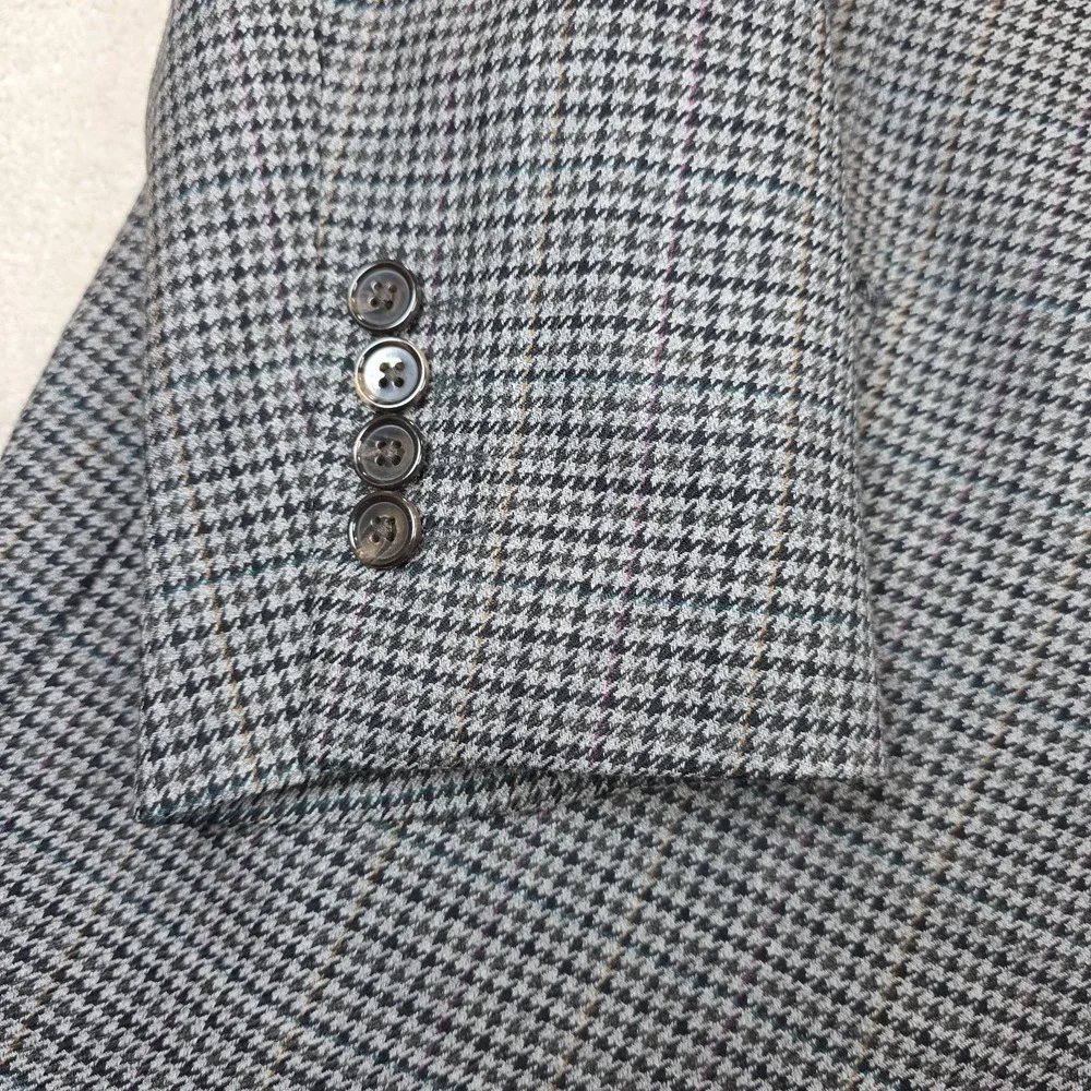 Ralph Lauren Blazer Mens 44R Gray Houndstooth Wool Single Breasted Formal Lined